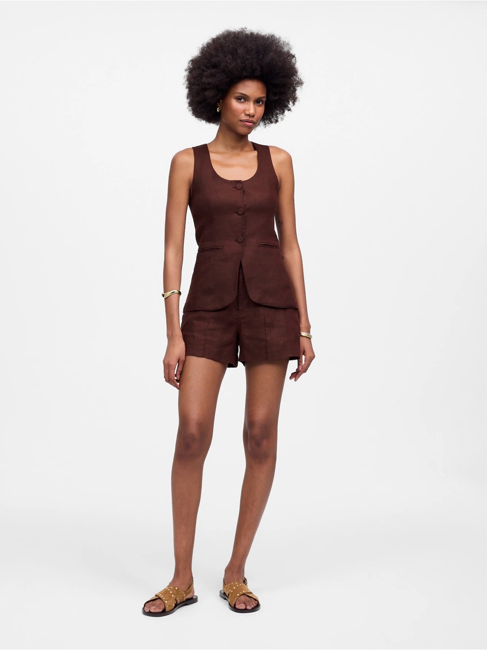 Madewell 100% Linen Vest & Shorts Set Chocolate Raisin Size 12/8